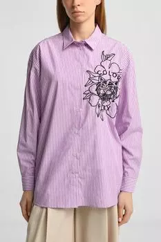 Рубашка хлопковая в полоску с принтом COLORPLAY
