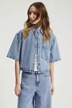 Рубашка джинсовая с коротким рукавом укороченная Nume