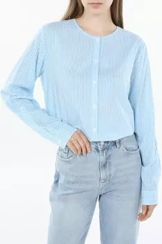 Рубашка хлопковая без воротника в полоску Comma