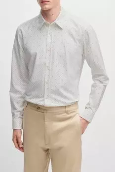 Рубашка хлопковая облегающего кроя с принтом BOSS