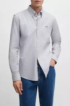 Рубашка хлопковая облегающего кроя в полоску BOSS