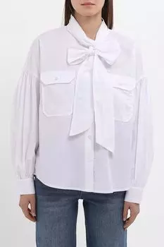 Рубашка хлопковая с бантом и карманами Piombo