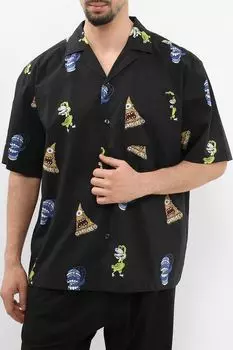 Рубашка хлопковая с коротким рукавом и принтом HUGO BLUE