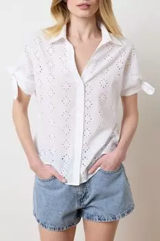 Рубашка хлопковая с коротким рукавом и шитьем OVS