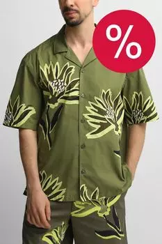 Рубашка хлопковая с коротким рукавом с принтом BOSS