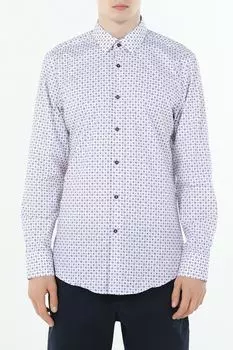 Рубашка хлопковая с мелким принтом BOSS