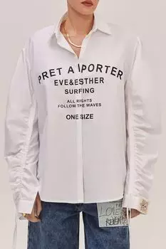 Рубашка хлопковая с рукавами на кулиске и принтом Pret-A-Porter EVE&ESTHER