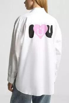 Рубашка хлопковая свободного кроя с принтом HUGO