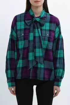 Рубашка хлопковая в клетку с бантом Piombo