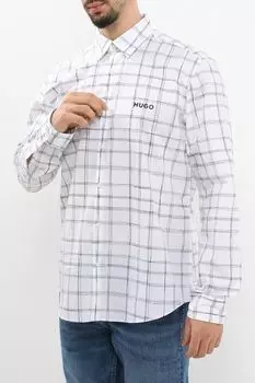 Рубашка хлопковая в клетку с карманом HUGO