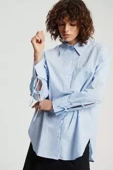Рубашка хлопковая в полоску с рукавами на завязках Nume
