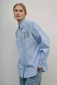 Рубашка хлопковая в полоску с вышивкой DREAMS by Alena Akhmadullina