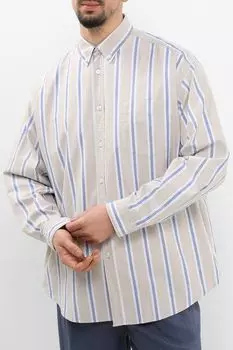 Рубашка хлопковая в полоску свободного кроя HUGO BLUE