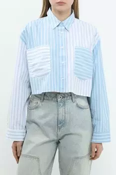 Рубашка хлопковая в полоску укороченная HUGO BLUE