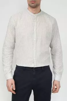 Рубашка из хлопка и льна с воротником стойкой в полоску Bomboogie