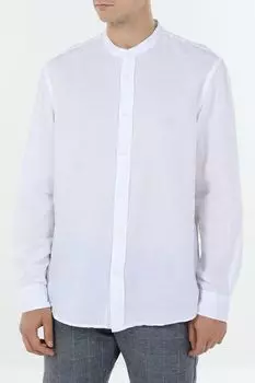 Рубашка из хлопка и льна с воротником стойкой GRAND & HILLS