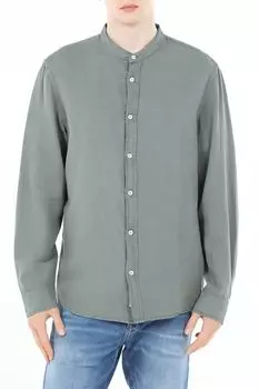 Рубашка из хлопка и льна с воротником стойкой GRAND & HILLS