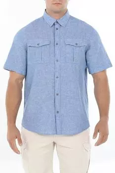 Рубашка из хлопка и льна с коротким рукавом и карманами Piombo