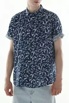 Рубашка из хлопка и льна с коротким рукавом с принтом LERROS