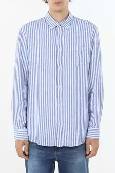 Рубашка из хлопка и льна в полоску Piombo