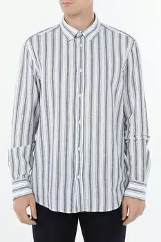 Рубашка из хлопка и льна в полоску Piombo