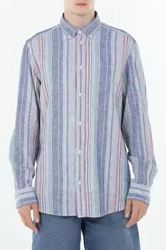 Рубашка из хлопка и льна в полоску Piombo