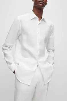 Рубашка льняная облегающего кроя BOSS