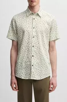 Рубашка льняная облегающего кроя с принтом BOSS