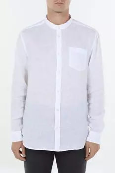 Рубашка льняная с карманом и воротником стойкой Piombo