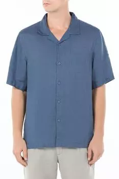 Рубашка льняная с отложным воротником и карманом Piombo