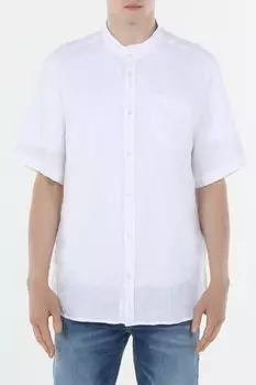 Рубашка льняная с воротником стойкой и карманом Piombo