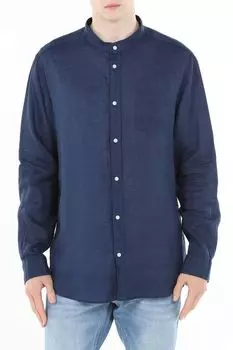 Рубашка льняная с воротником стойкой Piombo