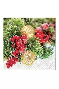 Салфетки трехслойные с принтом Еловая композиция 20 шт Paw