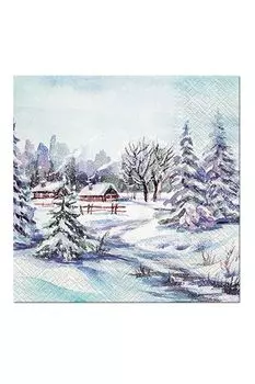 Салфетки трехслойные с принтом Зимняя деревня 20 шт Paw