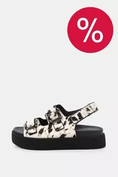 Сандалии кожаные с анималистичным принтом Abricot