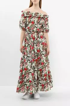 Сарафан хлопковый макси с открытыми плечами и принтом BELUCCI