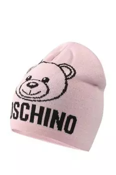 Шапка бини с добавлением шерсти и логотипом бренда Moschino