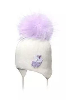 Шапка из ангоры с меховым помпоном на завязках Андерсен