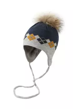 Шапка с помпоном на завязках с принтом Marhatter