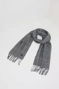 Шарф шерстяной в клетку с бахромой BOSS