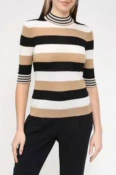 Шерстяной джемпер в полоску с коротким рукавом BOSS