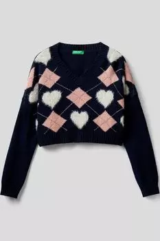 Шерстяной пуловер с узором ромбы Benetton