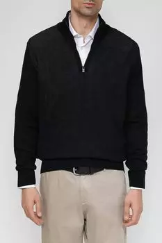Шерстяной пуловер с воротником на молнии BOSS
