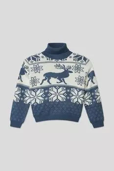 Шерстяной свитер с высоким воротником и принтом Wool&Cotton