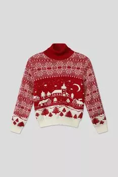 Шерстяной свитер с высоким воротником и принтом Wool&Cotton