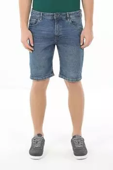 Шорты джинсовые с эффектом потертости и накладными карманами Republic of Denim