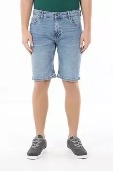 Шорты джинсовые с эффектом потертости и накладными карманами Republic of Denim