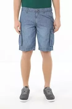 Шорты джинсовые с эффектом потертости и накладными карманами Republic of Denim