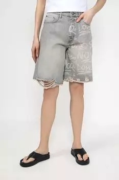 Шорты джинсовые с необработанным краем и принтом COLORPLAY
