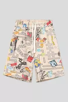 Шорты хлопковые на кулиске с принтом Choupette